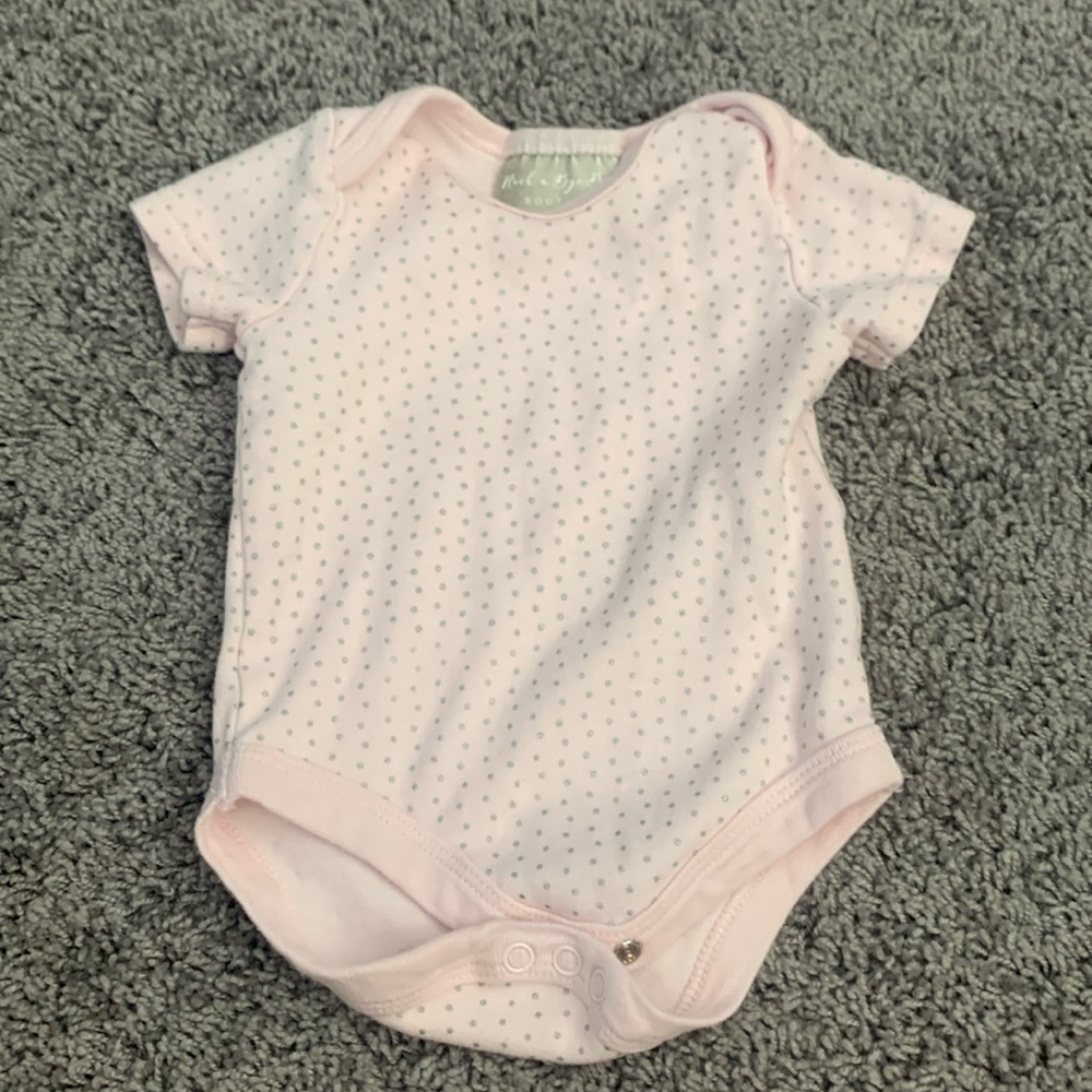 3-6 Month Short Sleeve Onesie Pink with Silver Dots EUC